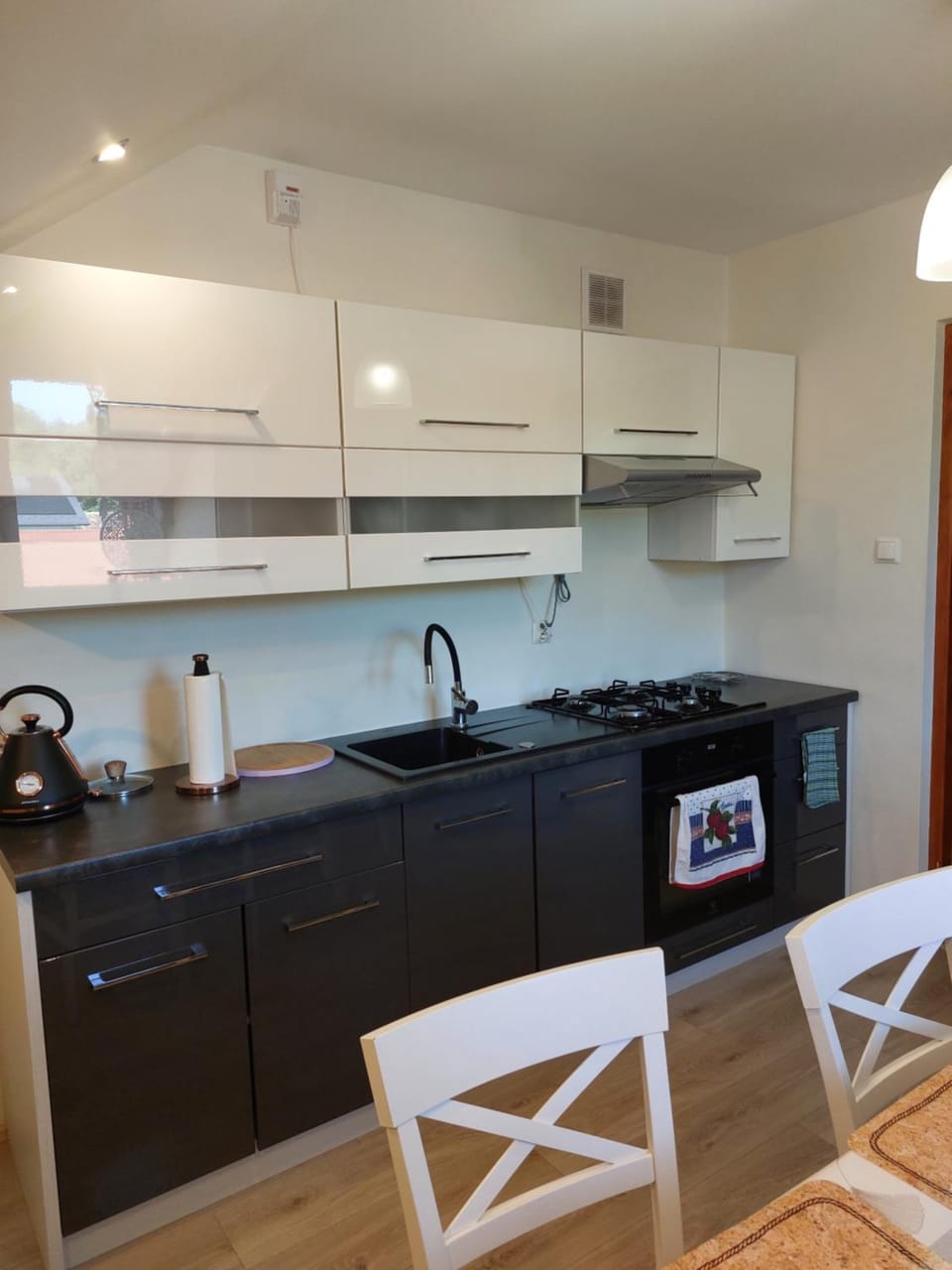 Kitchen or kitchenette, stove