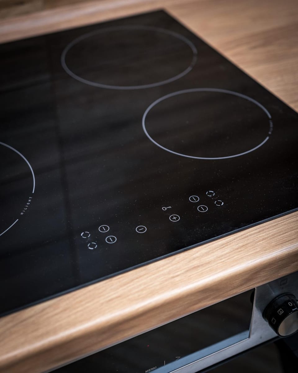 Kitchen or kitchenette, stove