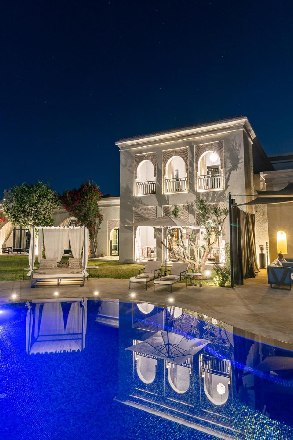 Property building, Night, Pool view, Swimming pool