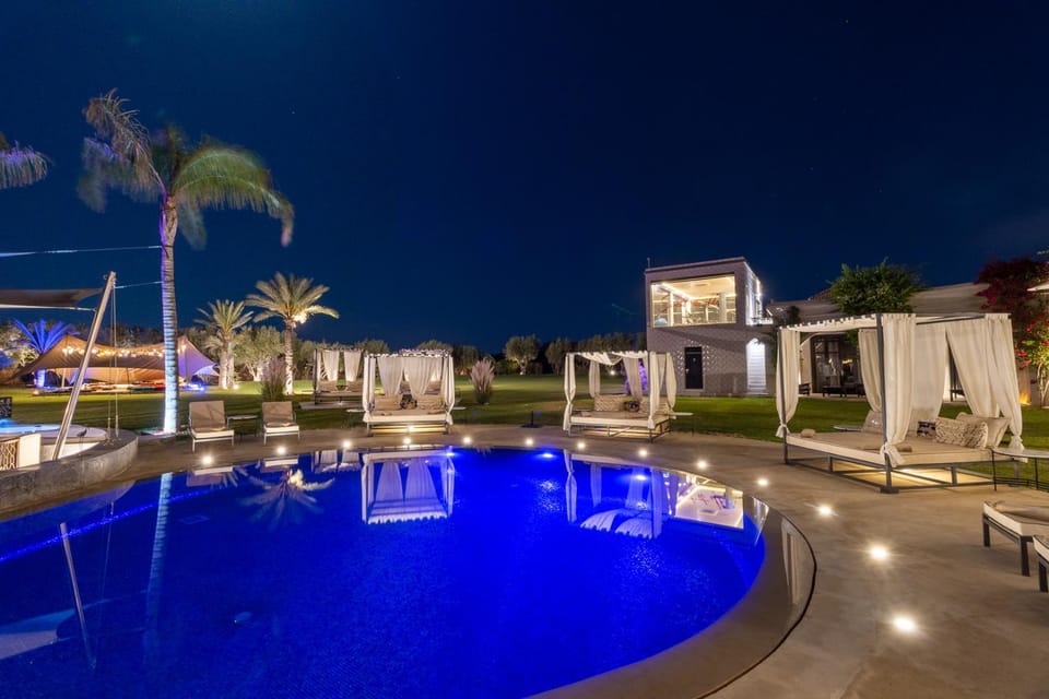 Property building, Night, Pool view, Swimming pool