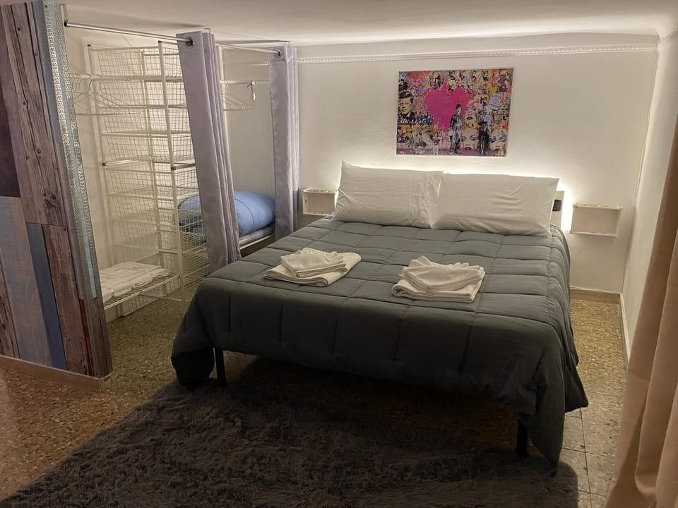 Bed, wardrobe
