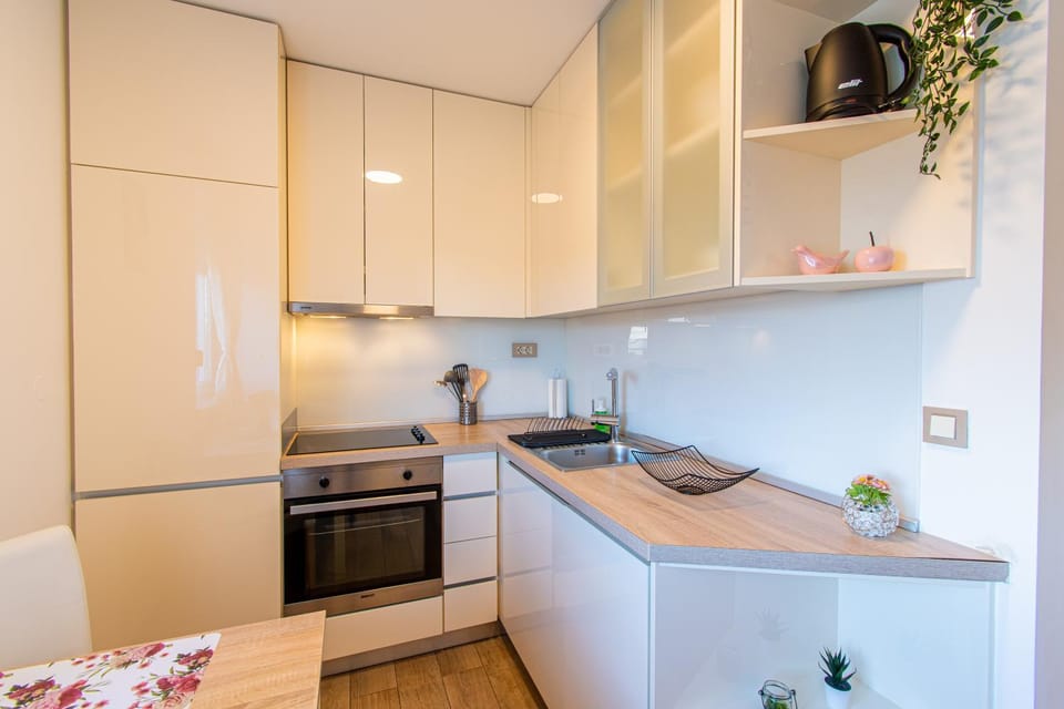 Kitchen or kitchenette, dishwasher, oven, stove