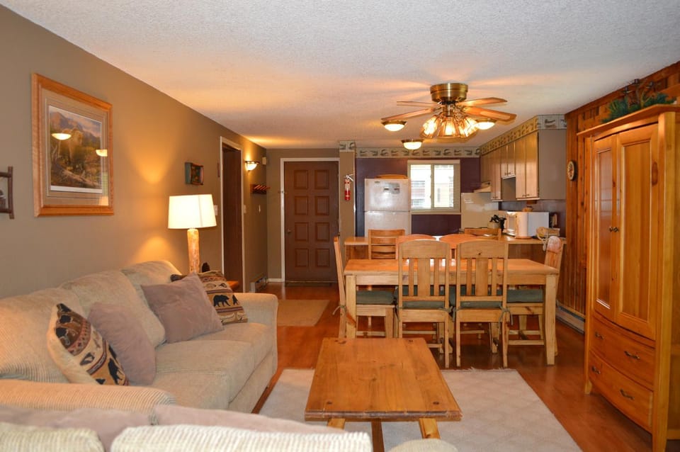 TV and multimedia, Kitchen or kitchenette, Living room, Dining area, furniture