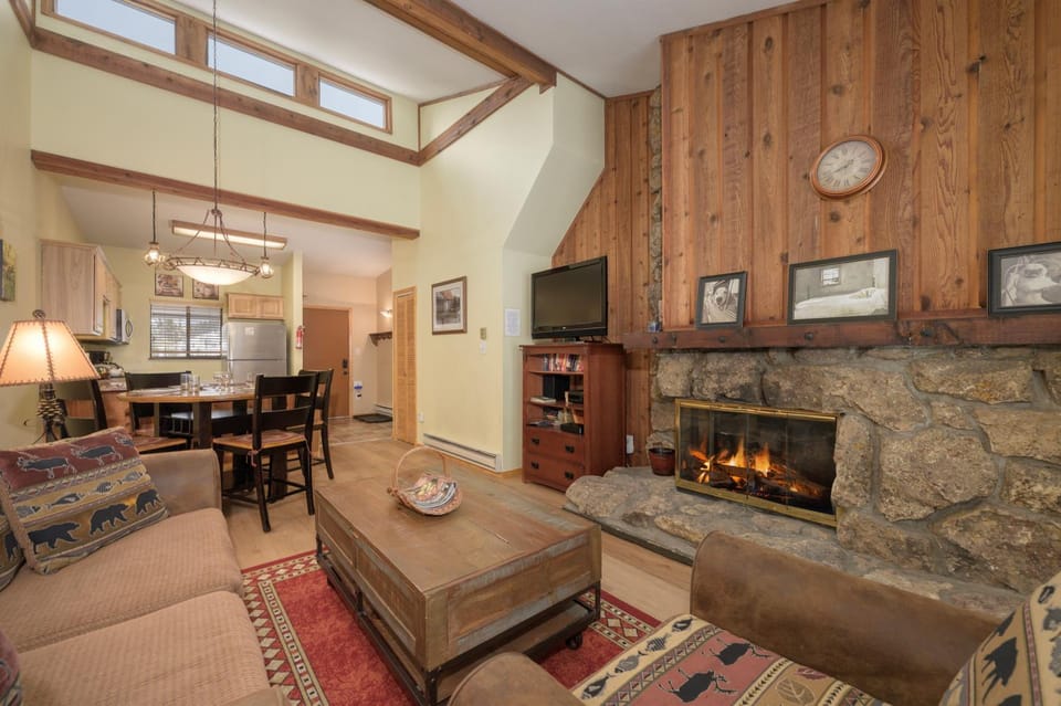 TV and multimedia, Kitchen or kitchenette, Living room, Seating area, Dining area, fireplace, furniture