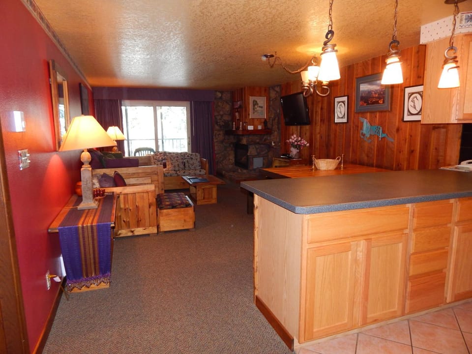 TV and multimedia, Kitchen or kitchenette, Living room, fireplace, furniture