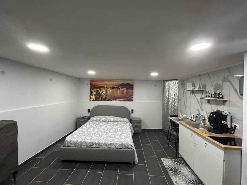 Bed, kitchen