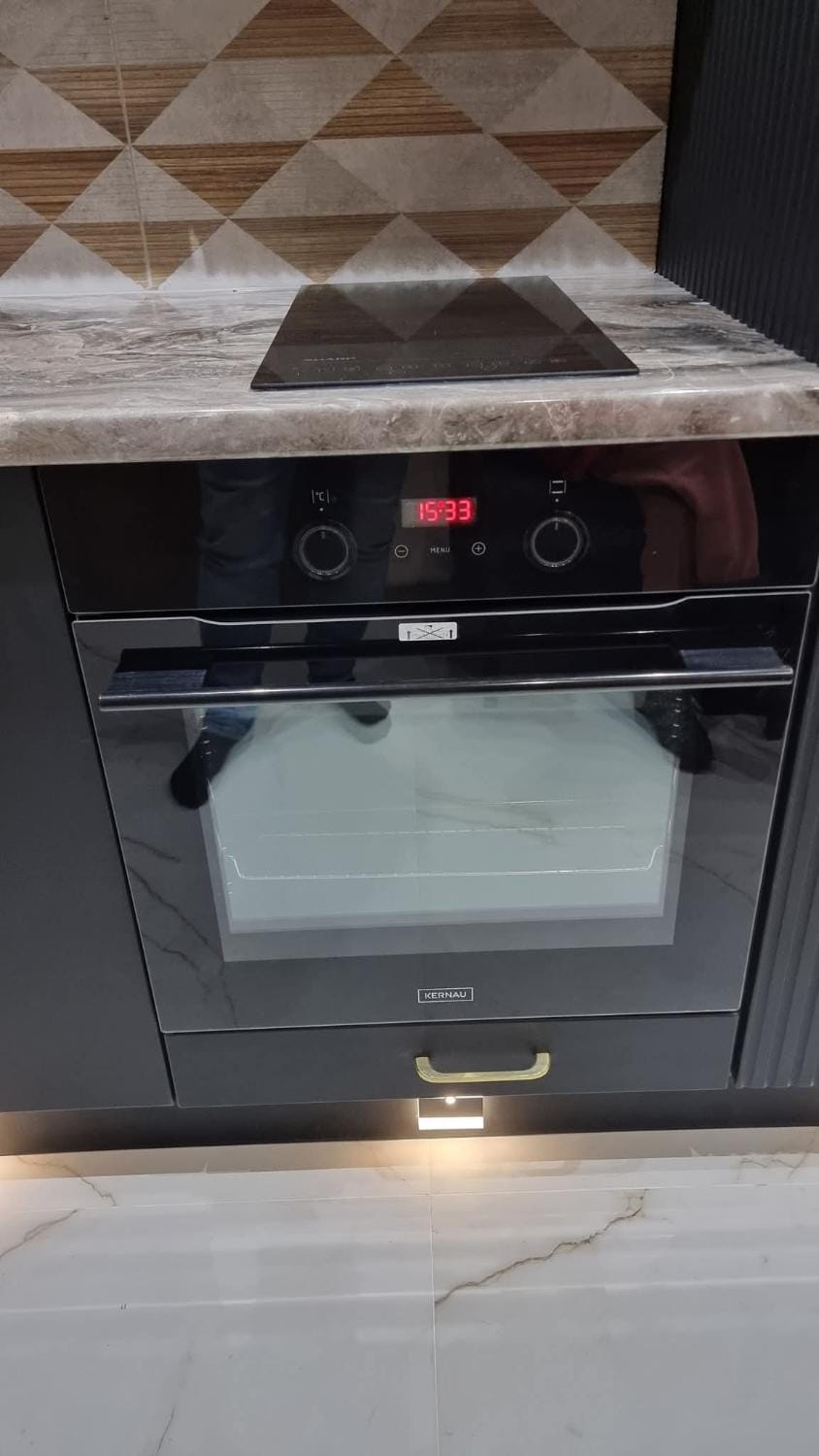 Kitchen or kitchenette, stove