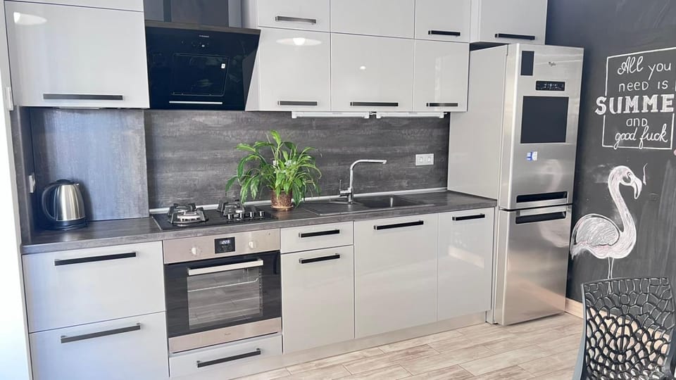 Kitchen or kitchenette, stove
