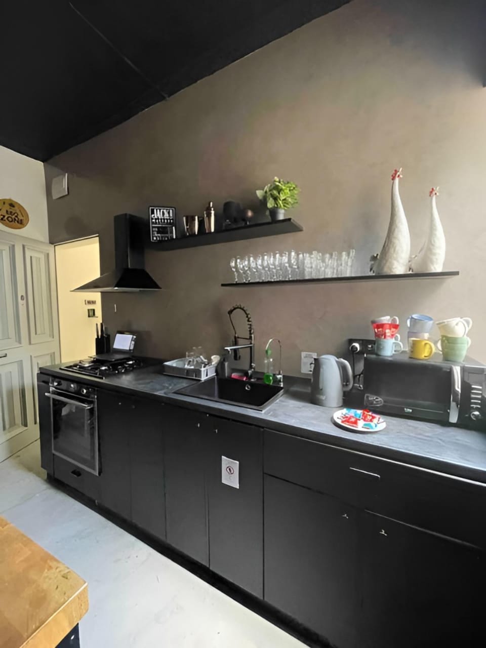 Kitchen or kitchenette, stove