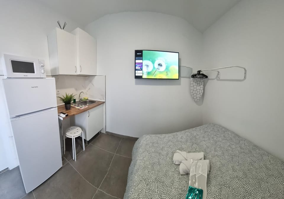 Bed, TV and multimedia, Kitchen or kitchenette, Photo of the whole room, Bedroom, minibar, towels