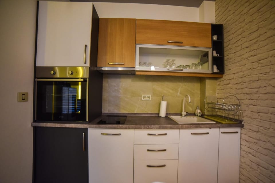 Kitchen or kitchenette, stove