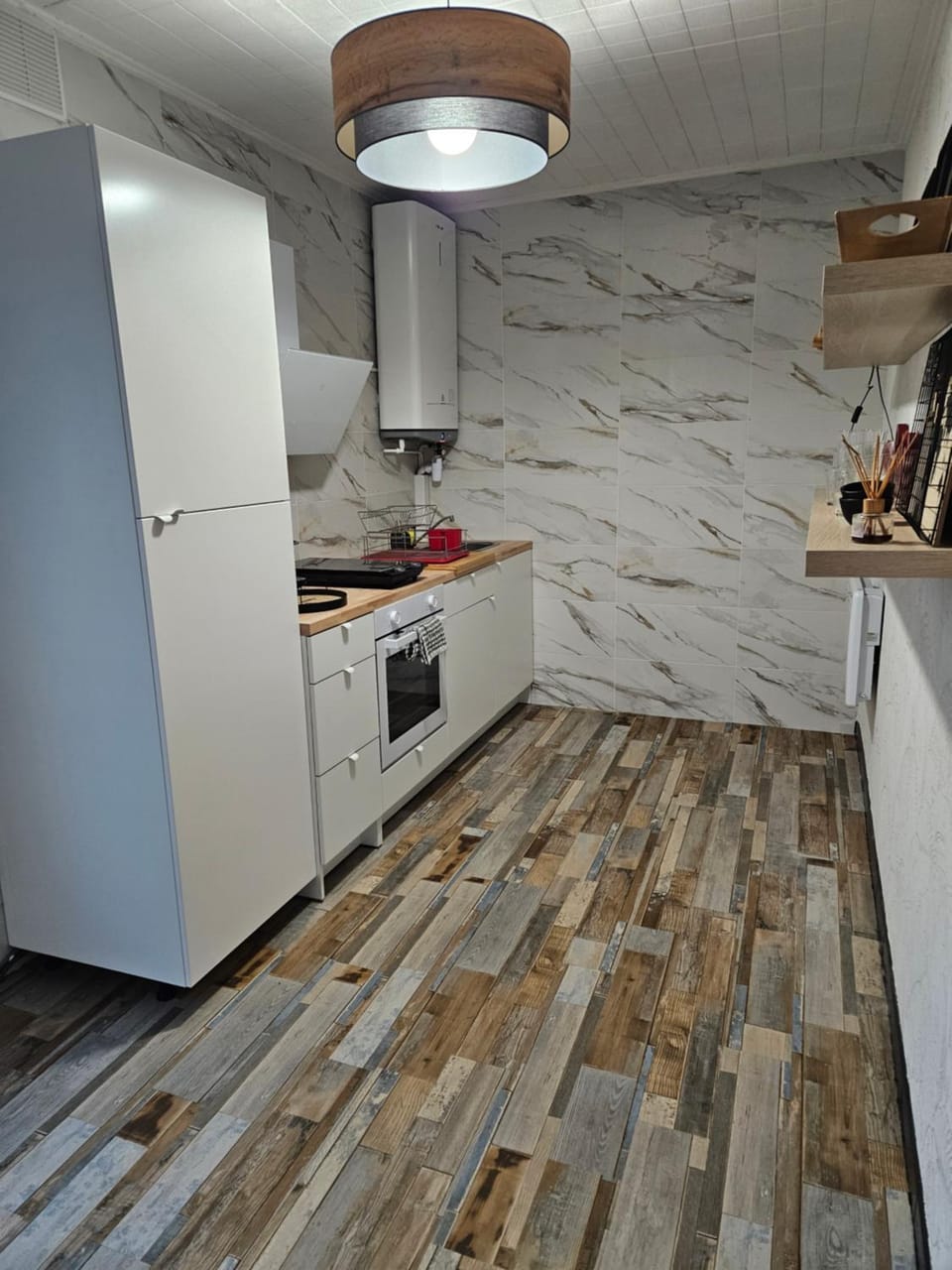 Kitchen or kitchenette, stove