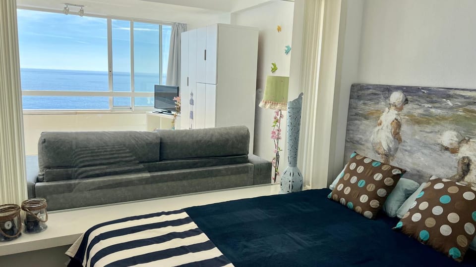 Bed, Living room, Bedroom, Sea view