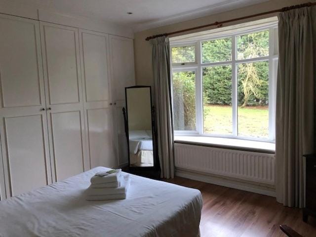 Bed, wardrobe