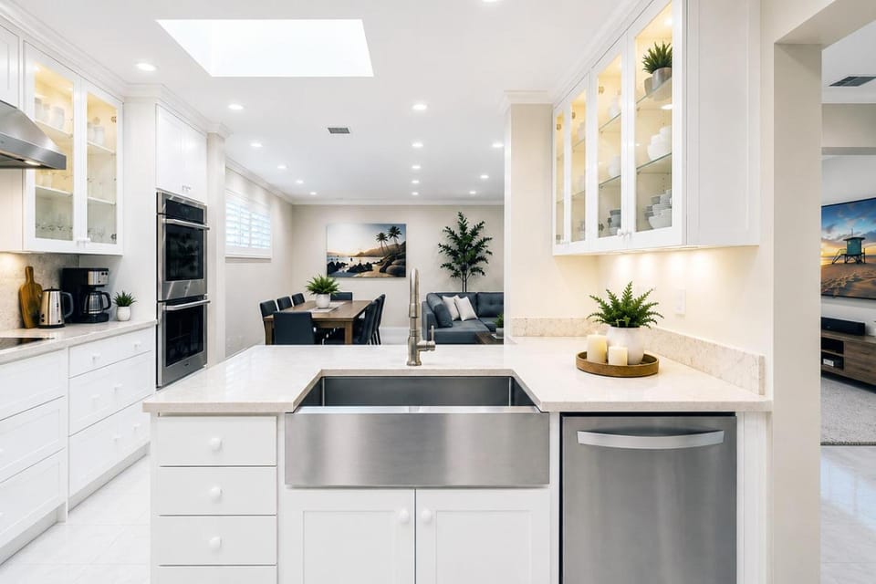 Kitchen or kitchenette, dishwasher, oven, stove