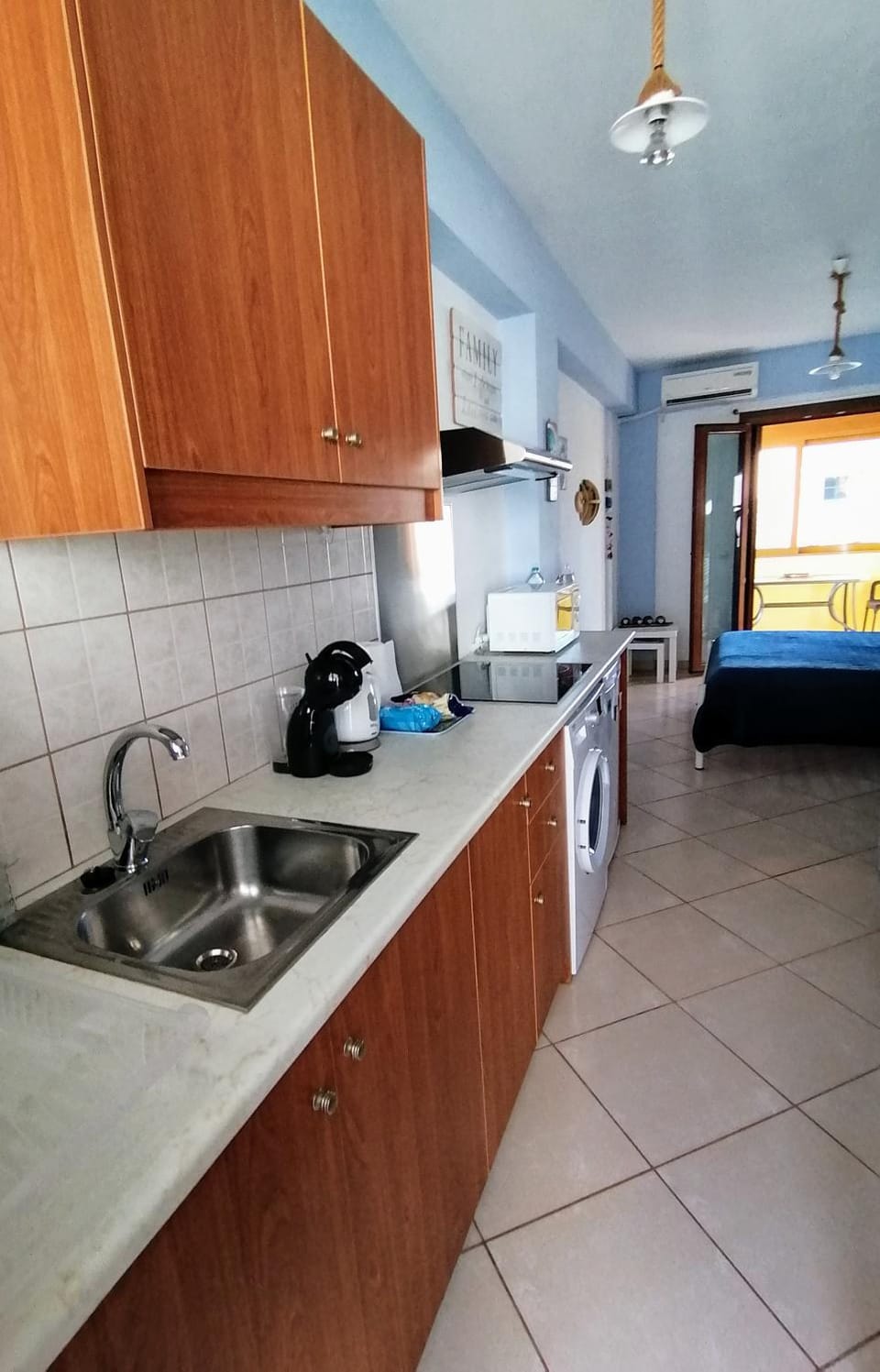 Kitchen or kitchenette, stove