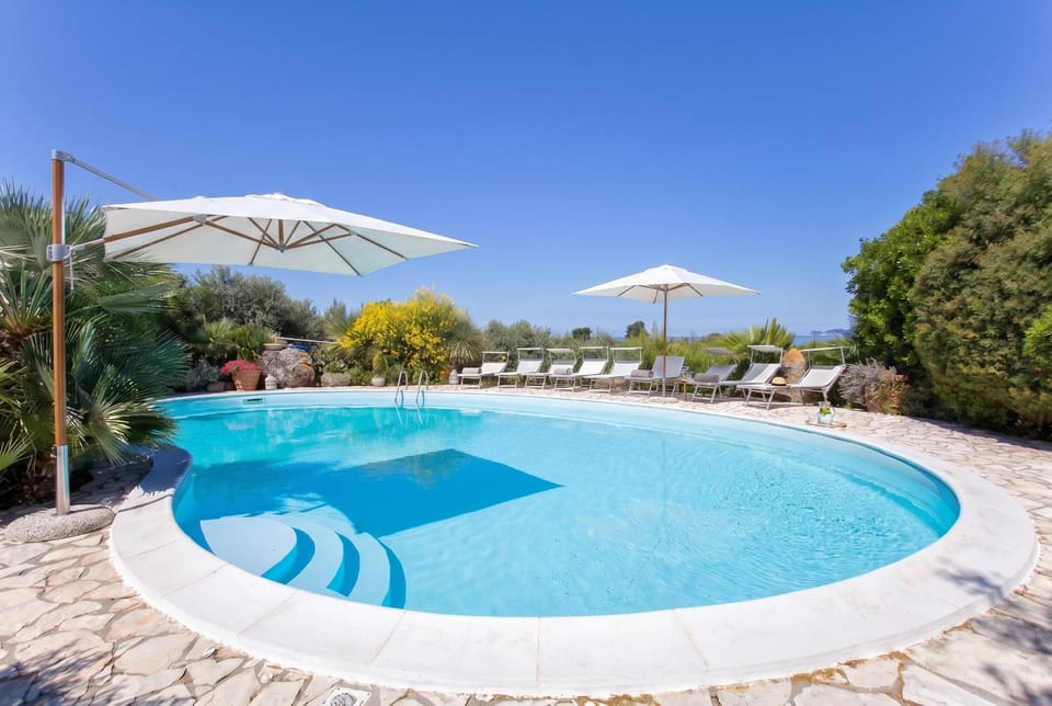 Natural landscape, Garden, Garden view, Pool view, Swimming pool, sunbed