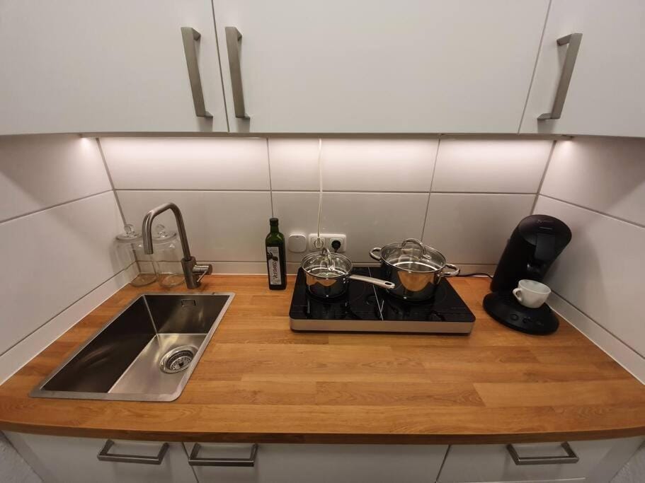 Kitchen or kitchenette, stove