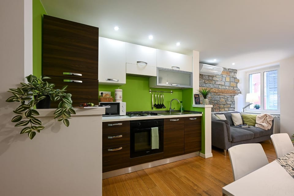 Kitchen or kitchenette, stove