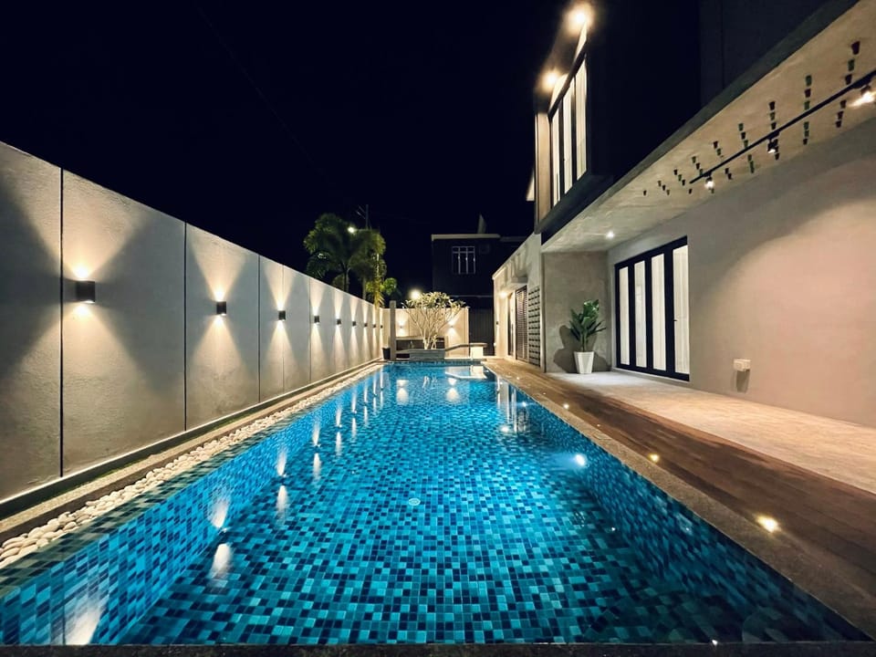 Night, Pool view, Swimming pool