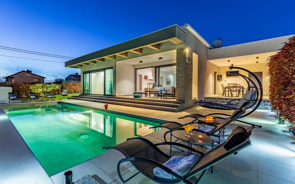 Property building, Night, Swimming pool