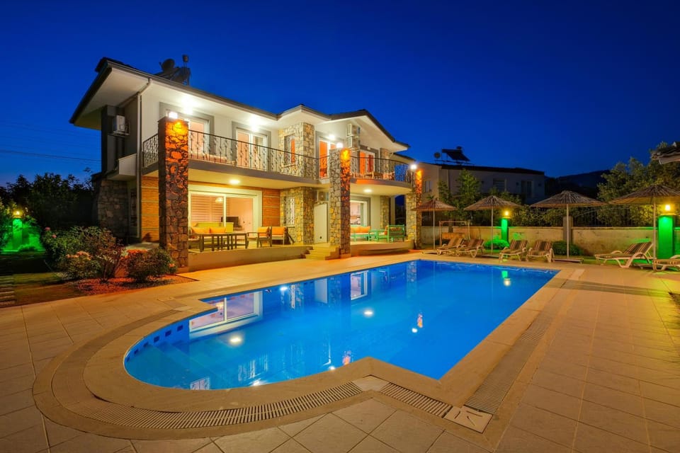 Property building, Night, Swimming pool