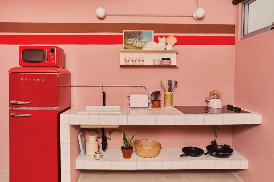 Kitchen or kitchenette, toaster