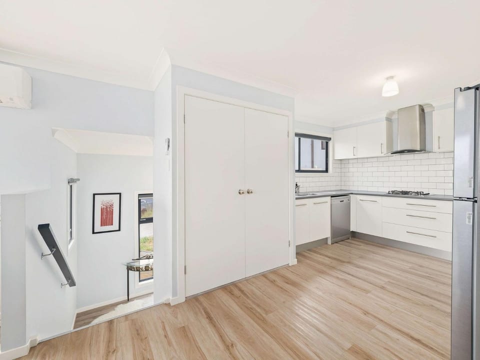 Kitchen or kitchenette, stove