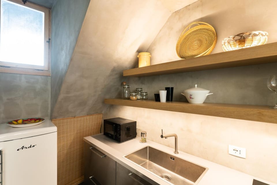 Kitchen or kitchenette, stove