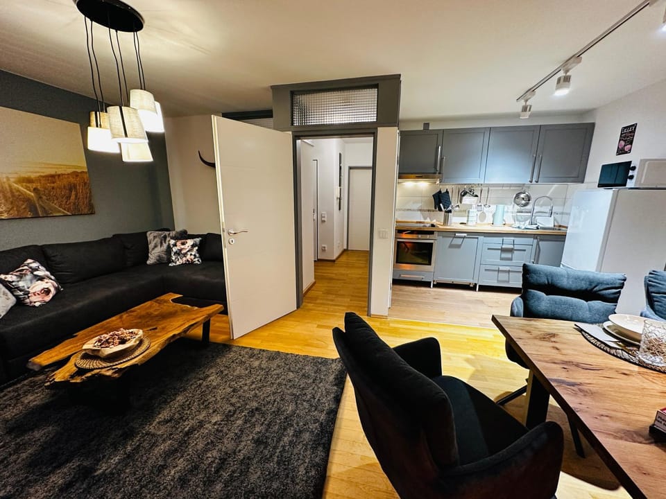 Kitchen or kitchenette, Living room, Seating area, Dining area, minibar, pet friendly, stove