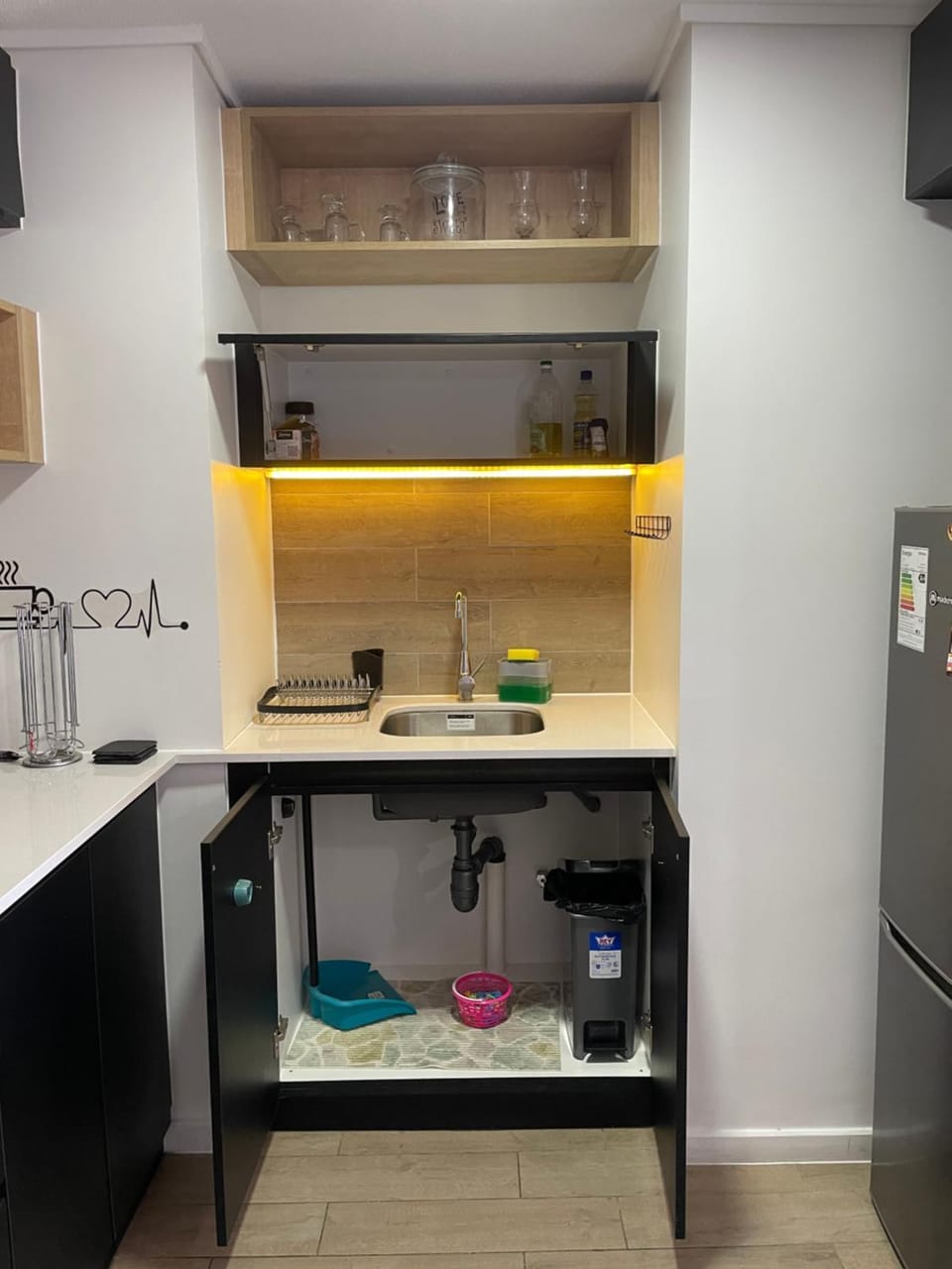 Kitchen or kitchenette, stove