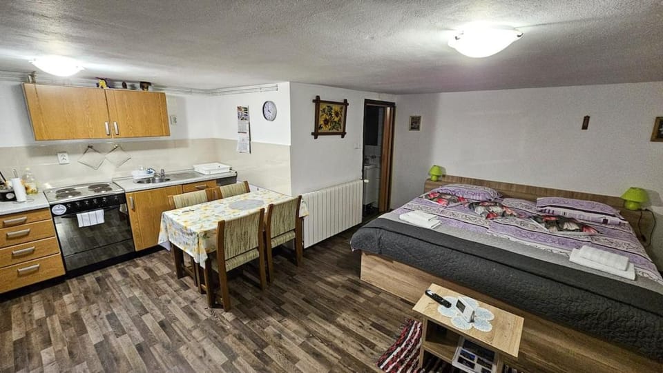 Bed, Kitchen or kitchenette, Dining area, Bedroom, oven, stove