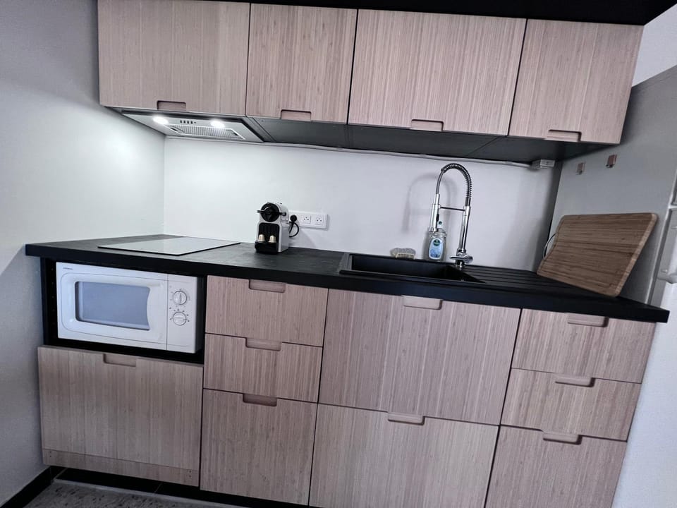 Kitchen or kitchenette, minibar, stove