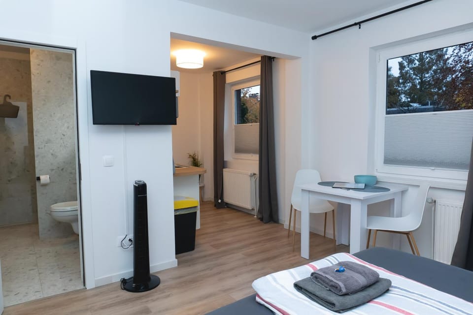 Toilet, Bed, Bathroom, TV and multimedia, Seating area, Bedroom, kitchen