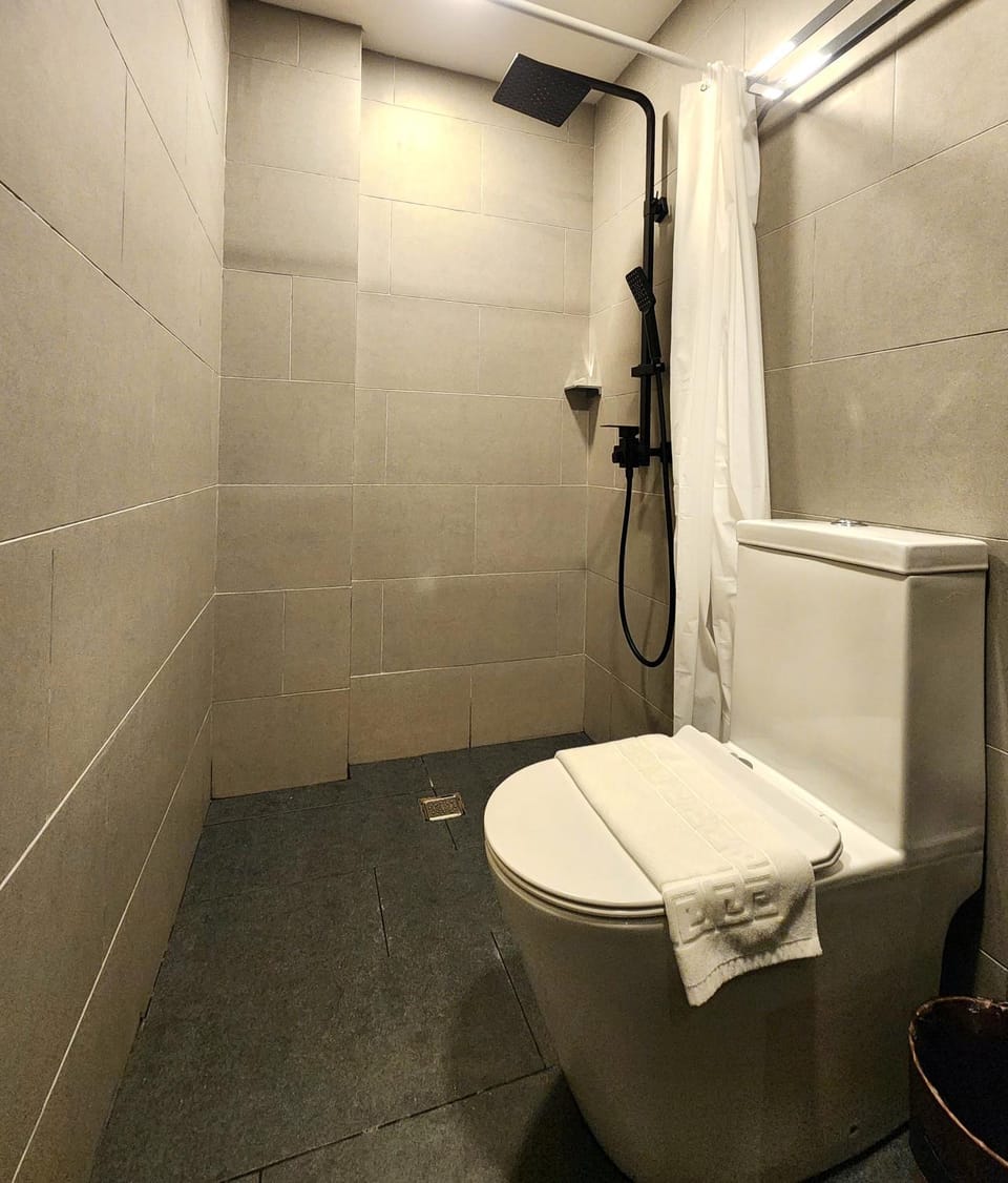Shower, Toilet, Property building, Bathroom, towels