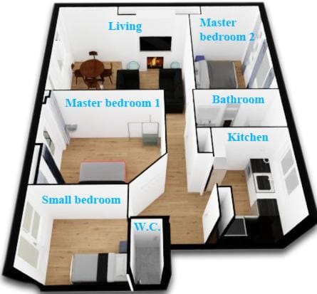 Property building, Bed, Kitchen or kitchenette, Floor plan, wardrobe, kitchen, kitchen