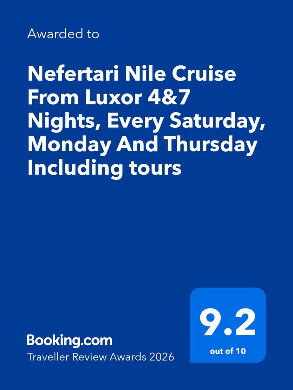 Nefertari Nile Cruise From Luxor 4&7 Nights, Every Saturday, Monday And Thursday Including tours Resort in Luxor