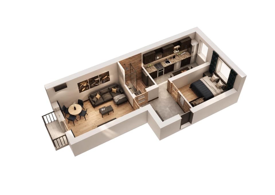 Bathroom, Living room, Bedroom, kitchen