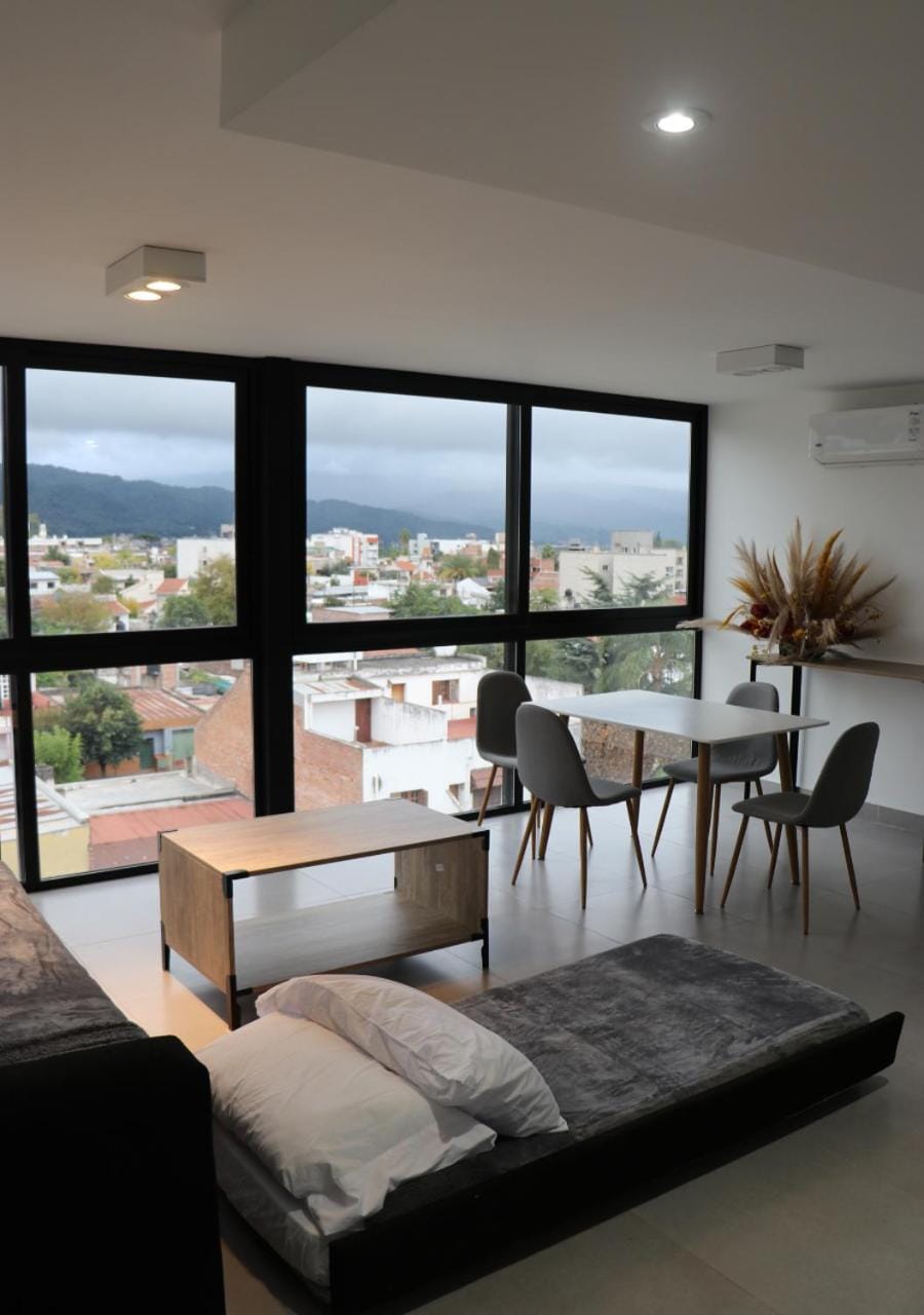 Bed, Natural landscape, View (from property/room), Balcony/Terrace, Living room, Seating area, Dining area