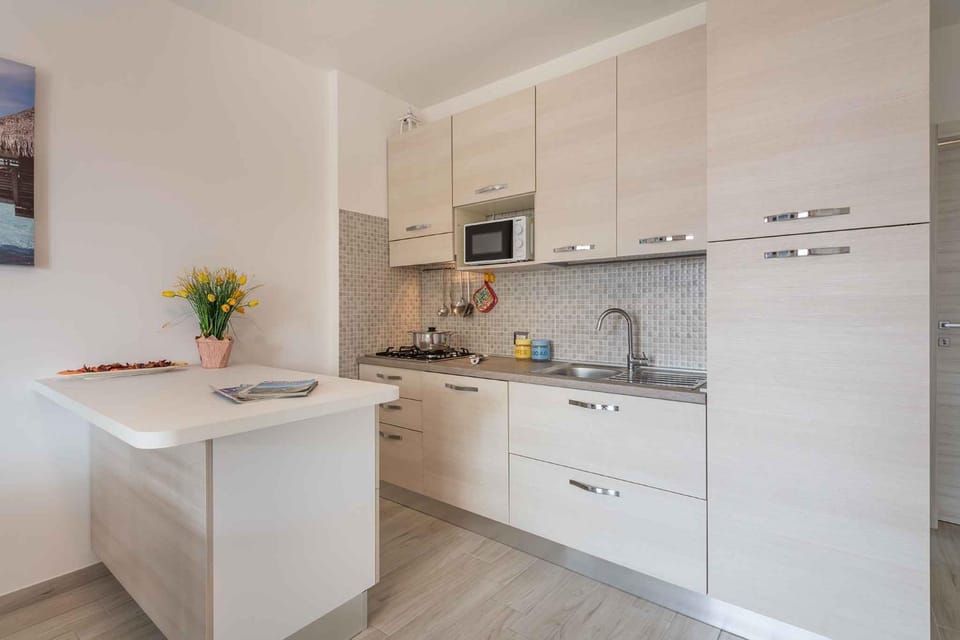 Kitchen or kitchenette, microwave