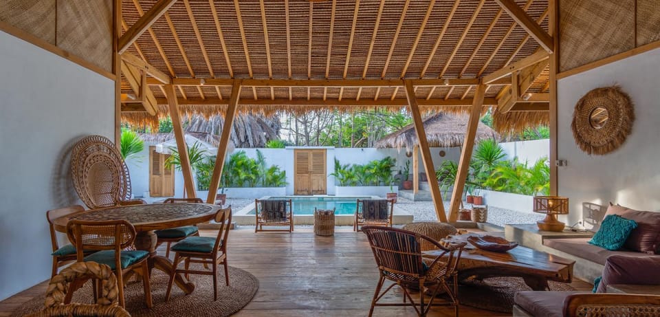 Patio, Natural landscape, Living room, Seating area, Dining area, Pool view, Swimming pool, sunbed