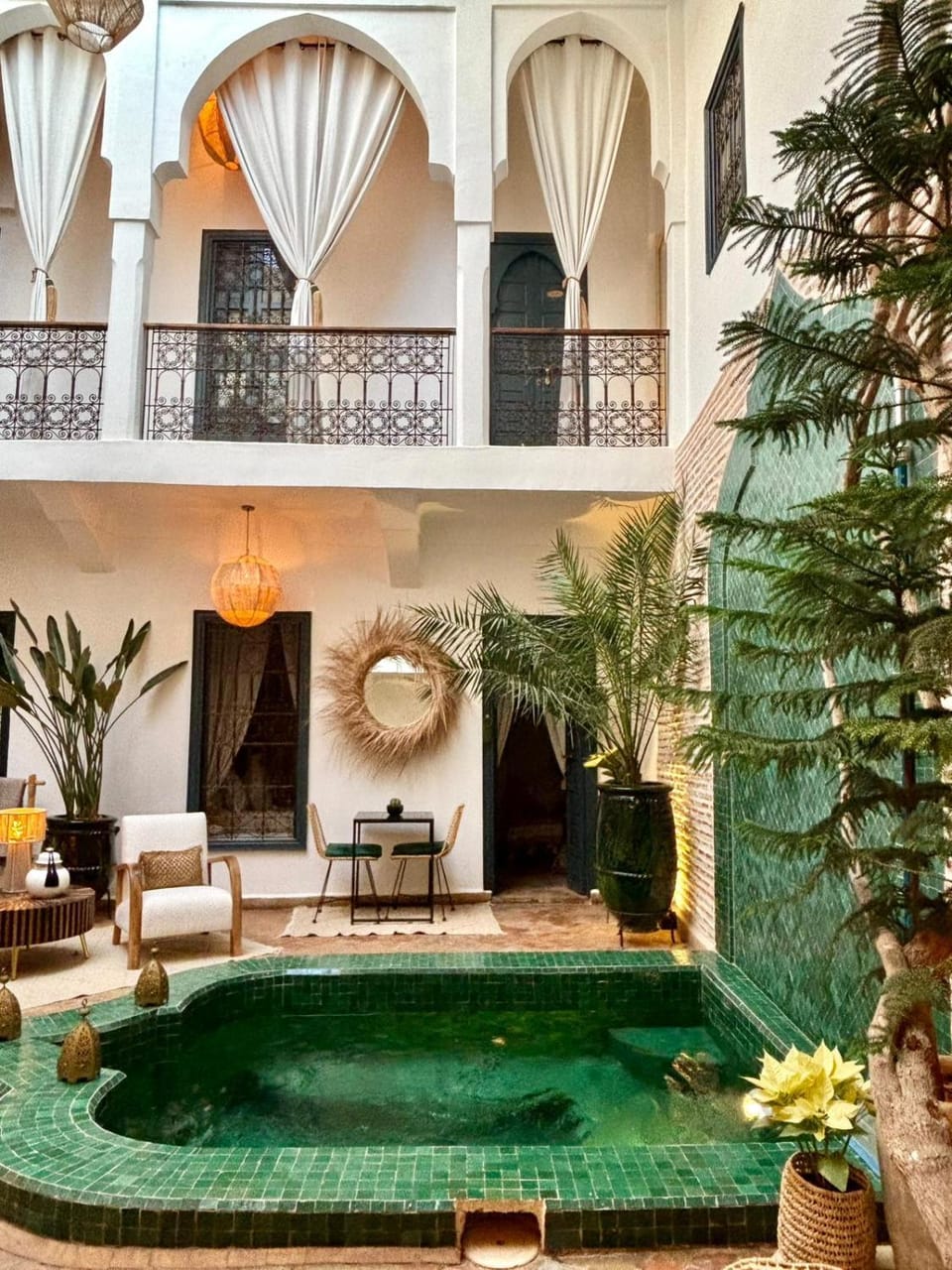 Patio, Living room, Pool view