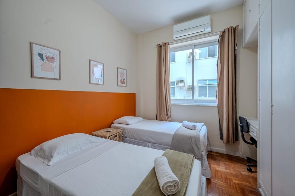 Bed, Photo of the whole room, Bedroom, towels, air conditioner