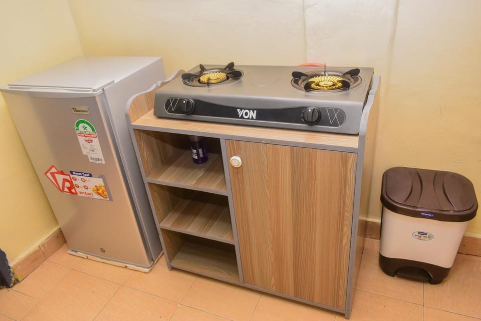 Kitchen or kitchenette, stove