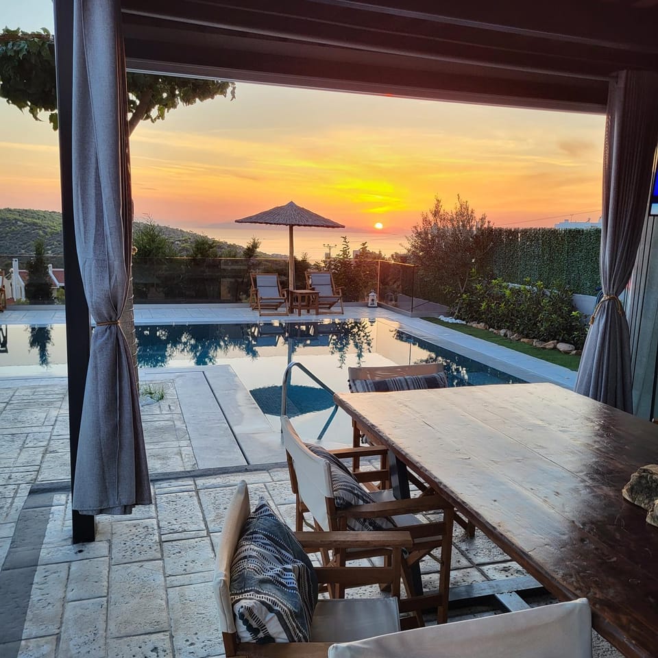Patio, Natural landscape, View (from property/room), Swimming pool, Sunset