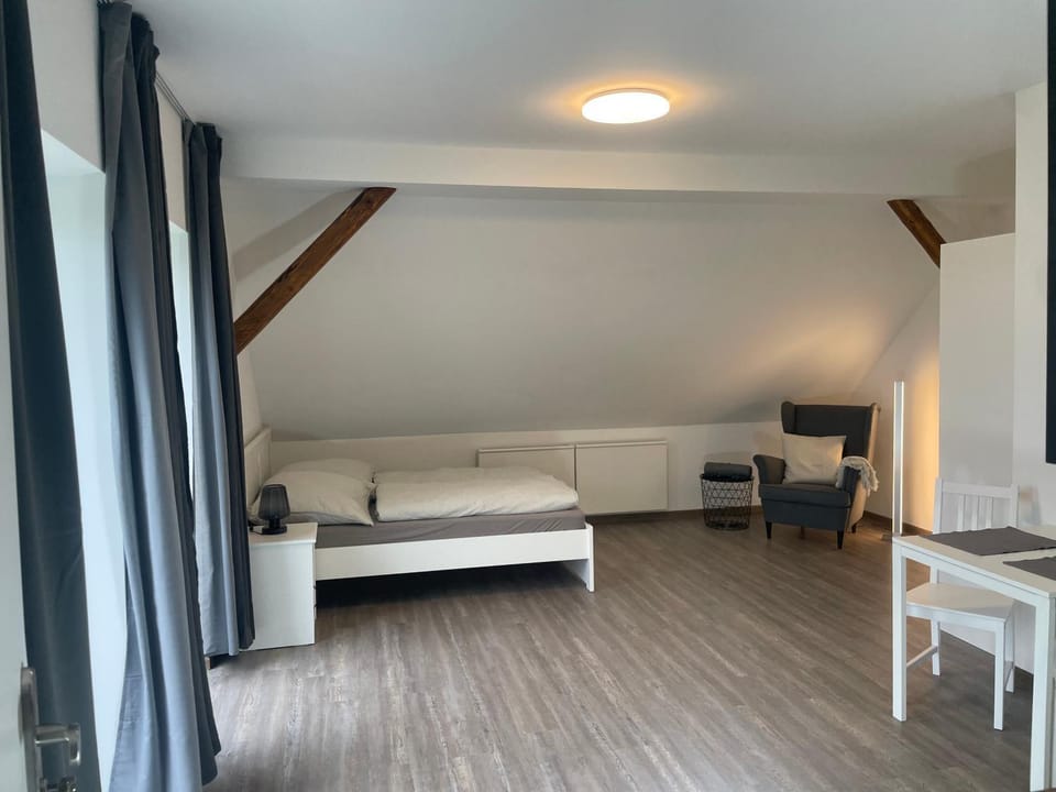 Bed, Living room, Photo of the whole room, Seating area, Bedroom