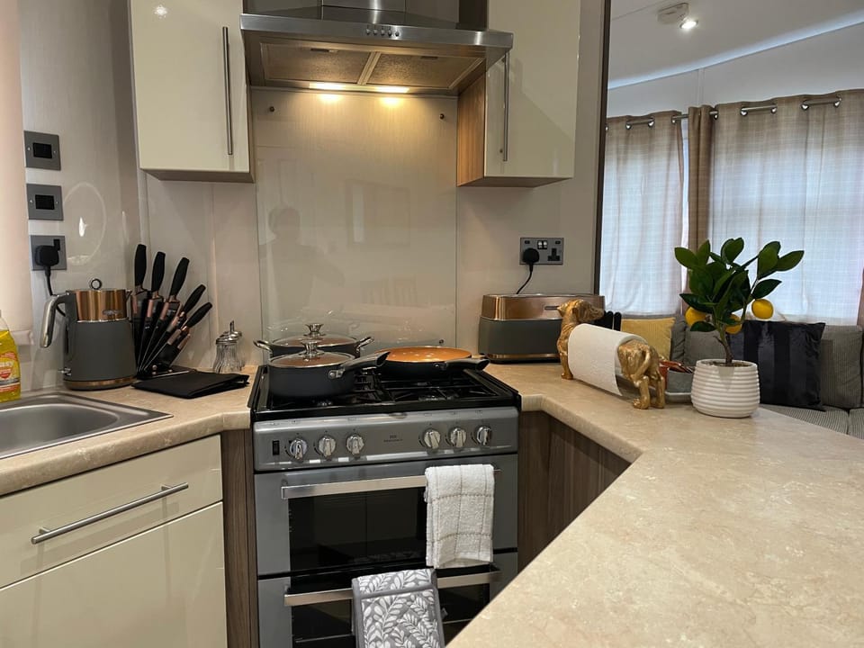 Kitchen or kitchenette, stove