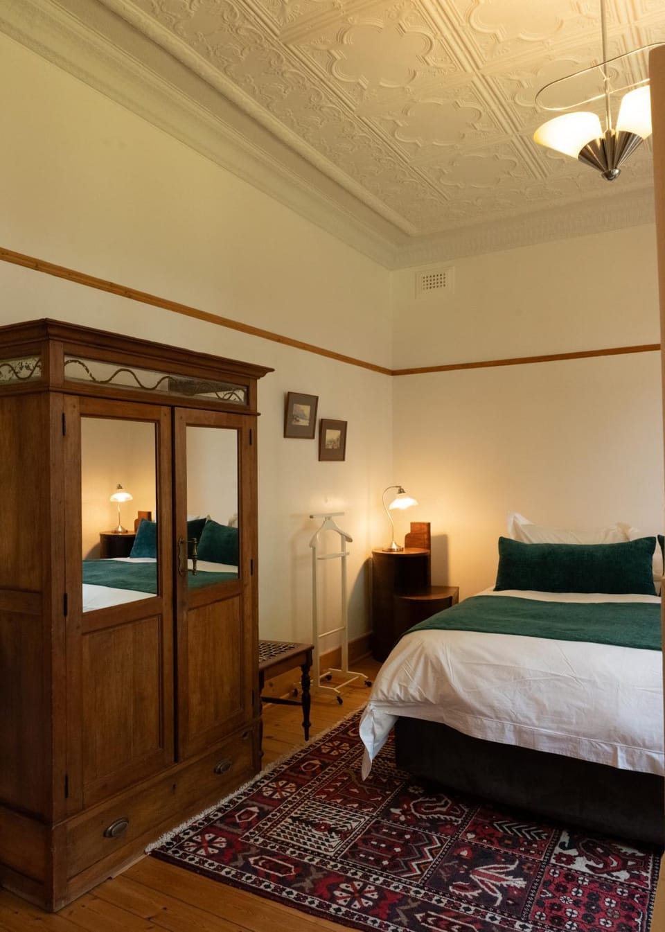 Bed, wardrobe