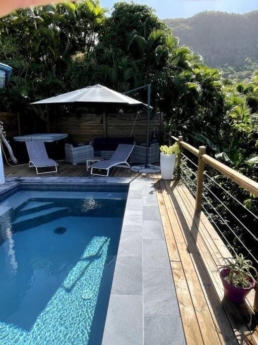 Patio, Day, Natural landscape, Garden, Garden view, Mountain view, Pool view, Swimming pool, sunbed