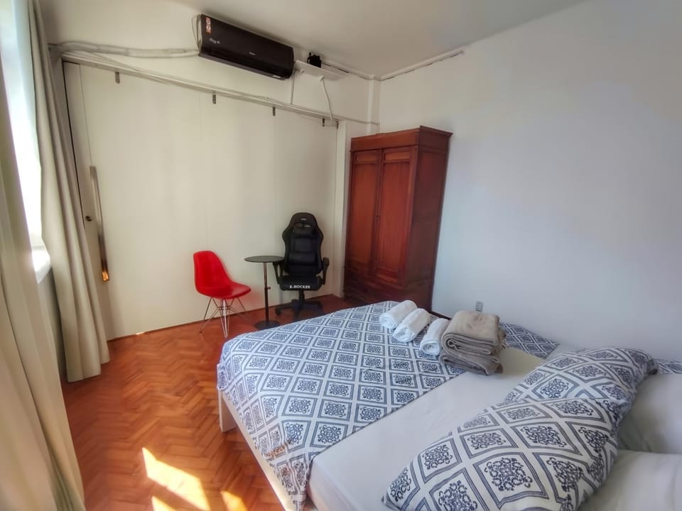 Bed, Bedroom, towels, wardrobe, air conditioner
